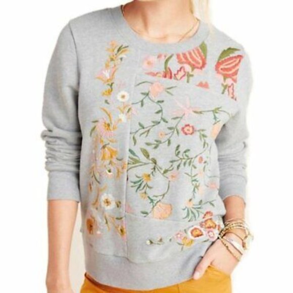 Anthropologie Maeve Marcie Embroidered Sweatshirt SZ M - Picture 1 of 9